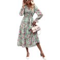 thumbnail image 1 of Shirred Surplice Neck Floral Dress for Women Mid-Calf Length Green X-Large, 1 of 5