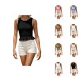 thumbnail image 1 of Shirred Tank Top for Women Crewneck Ruffle Hem Smocked Sleeveless Shirt Summer Outfits, 1 of 7