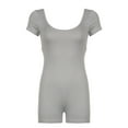 thumbnail image 1 of Shirring Backless Square Collar Short Sleeve Skinny Sexy Gray Rompers Womens Playsuit Black Rave Summer Baddie Outfits, 1 of 9