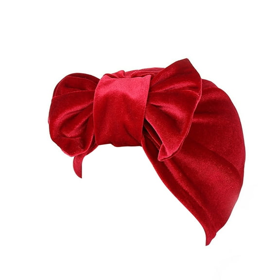 Shirring Elastic Velvet Headscarf Cap Detachable Bow Solid Color Head Wrap Hair Accessories