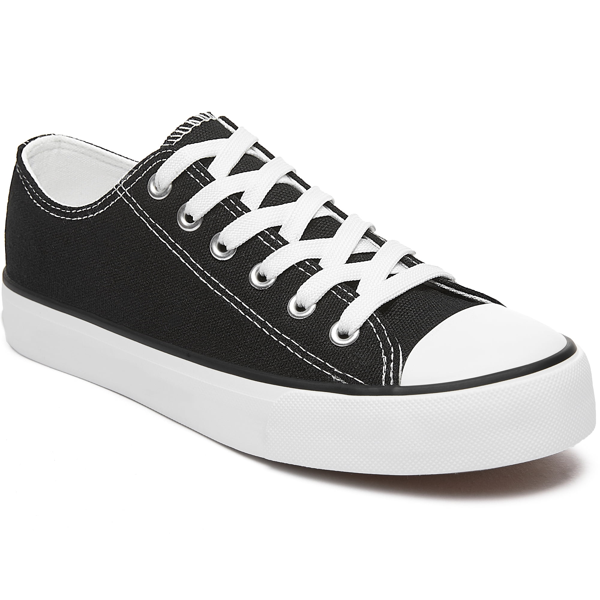 Womens Canvas Fashion Sneakers Classic Low Top Fabric Shoes Casual Walking Canvas Flats Cute Lace Up Tennis Shoes for Lady(Black US7)