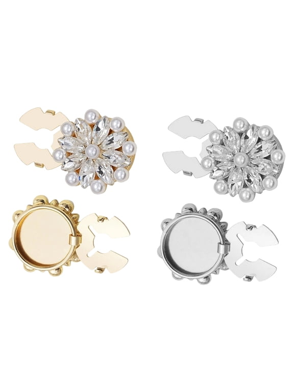 Shirt Button Covers for Dress Shirts and Blouses – Floral Rhinestone and Faux Pearl Metal Caps with Secure Clasp – Decorative Studs for Business Attire, Work, and Formal Outfits