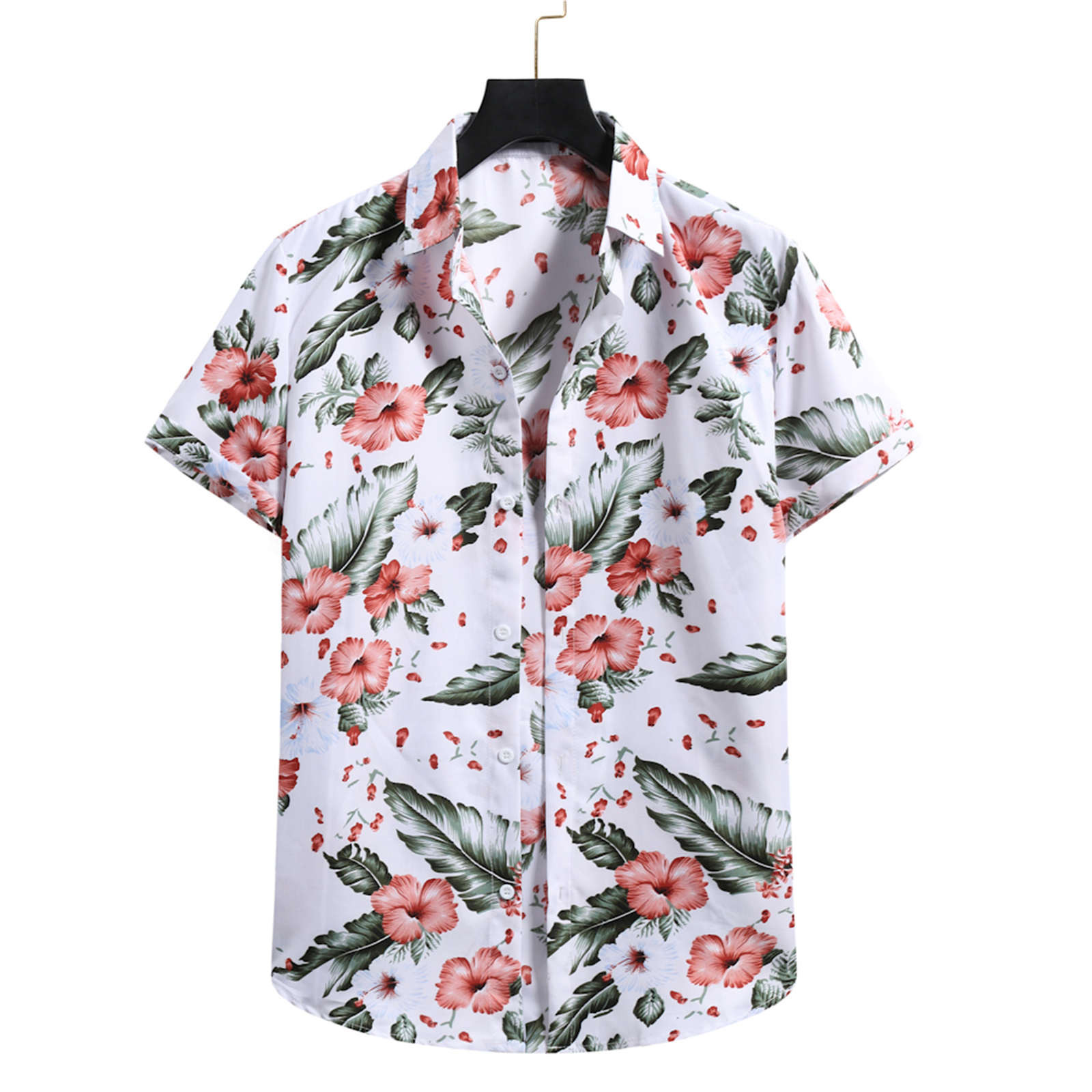 Shirt Cardigan Sleeve Short Turtleneck Shirt Hawaiian Flower Beach Men ...