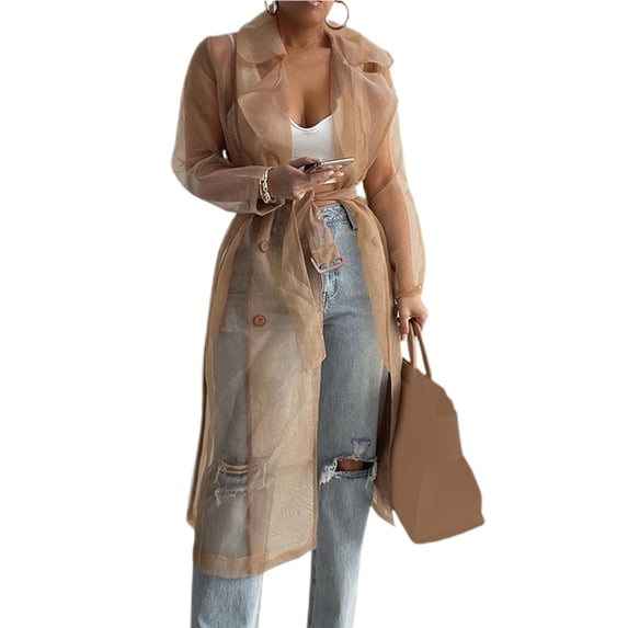 Shirt Coat Net Yarn See Through Spring Summer Lace-up Long Shirt for Daily Wear
