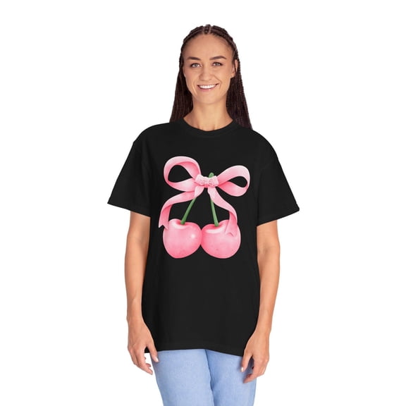 Shirt, Cute Pink Cherries With Bow Shirt, Perfect For Love'S Day, Cute Girls Tee, Adorable Gift Idea, Cherry Shirt