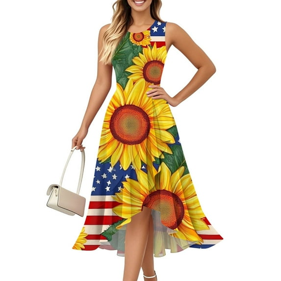 Shirt Dress, 4Th Of July Casual Cotton Sleeveless Round Neck American Flag Ruffle Flowy Long Tank Mens Dress Coat Spring For Women Dresses 2025 Casual Beach Dresses Denim (L, Yellow) ZMTing