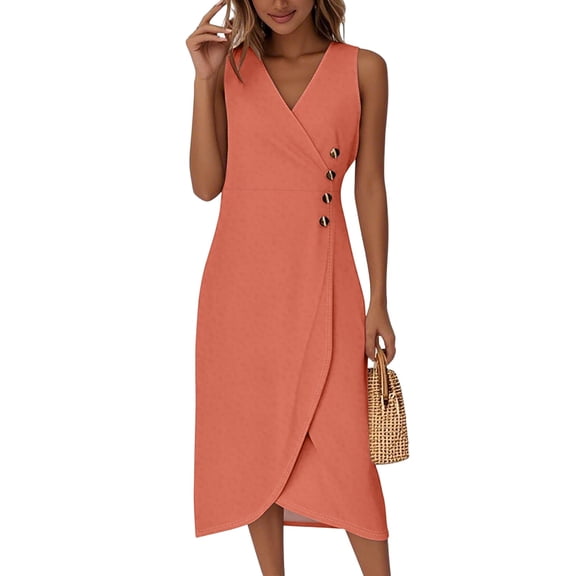 Shirt Dress, Tank Casual Wrap V Neck Sleeveless Boho Dress Plus Size For Women London Times Dresses Mexican 2025 Spring Wedding Guest Dresses Easter Petite Dresses (XL, Orange) ZMTing