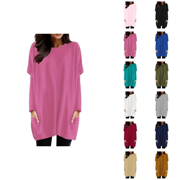 Shirt Dress for Women 2025 Fall Winter Long Sleeve Crewneck Puff Sleeve Casual Loose Tshirt Dress with Pockets