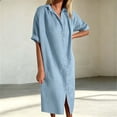 thumbnail image 1 of Shirt Dresses For Women Button Down Shirt Dress Roll Sleeve Notch Collar Loose Dress Womens Casual Linen Dress Maxi Dresses For Women, 1 of 5