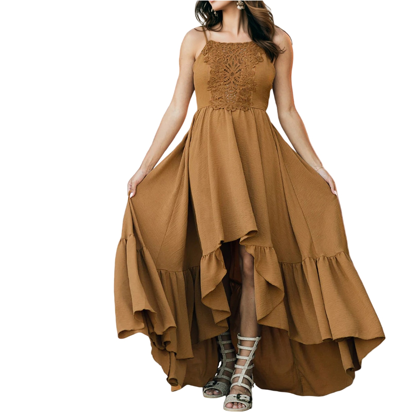 OFEEFAN Women's Spaghetti Strap Maxi Dress - Long Summer Dress With Pockets In Yellow - View #12