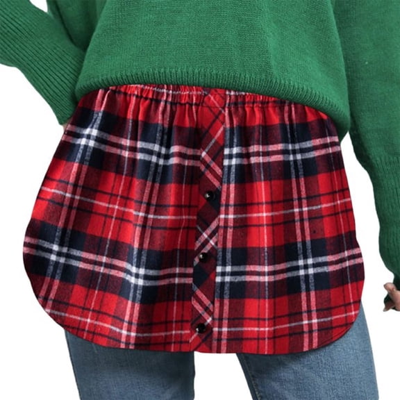 Shirt Extender for Women Plus Size Adjustable Layering Fake Top Lower Mini Underskirt, Red Plaid 2XL
