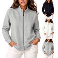 thumbnail image 1 of Shirt Jacket With Pocket Fashion Women's Solid Color Long Sleeves Zipper Leisure Stand Collar Coat Top Gray Xxxl, 1 of 9