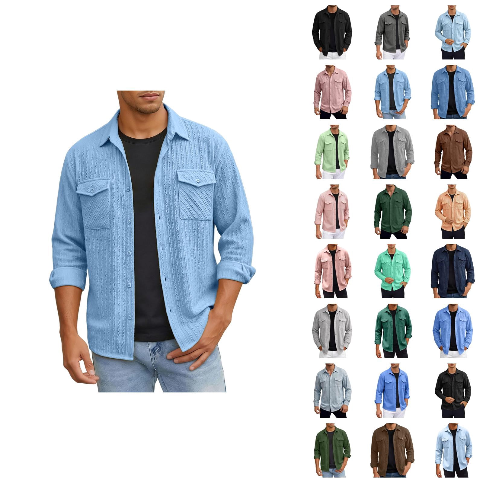 Shirt Jacket for Men Long Sleeve Button Down Notch Collar Jacquard ...