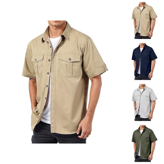 Shirt Jacket for Men Summer Casual Short Sleeve Button Down Collared Relaxed Fit Lightweight Work Shirts