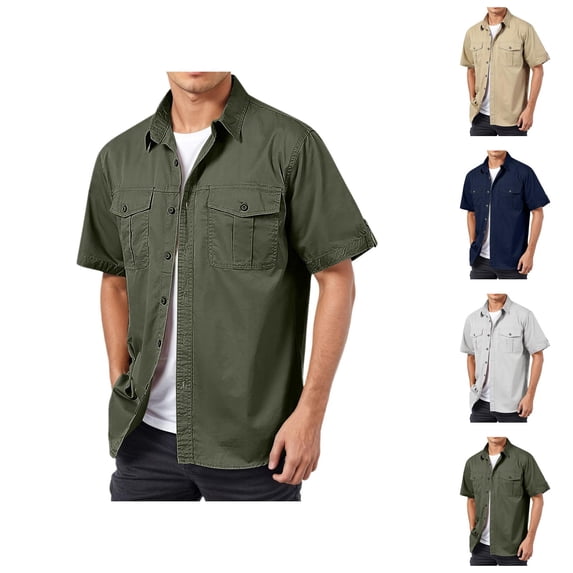 Shirt Jacket for Men Summer Casual Short Sleeve Button Down Collared Relaxed Fit Lightweight Work Shirts