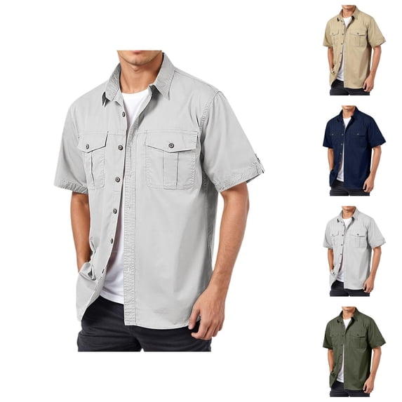 Shirt Jacket for Men Summer Casual Short Sleeve Button Down Collared Relaxed Fit Lightweight Work Shirts