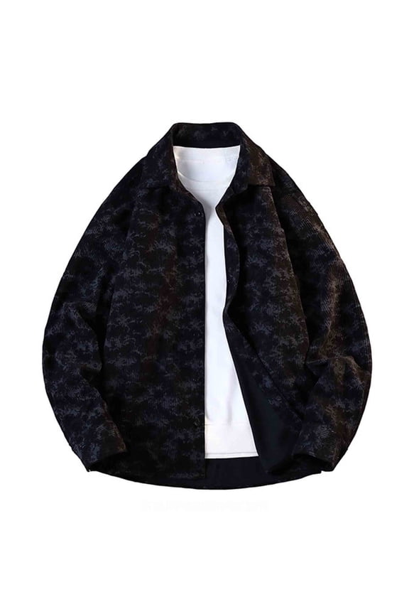 Shirt Jackets for Men, Men's Vintage Ink-Style Loose Casual Long-Sleeve Lapel Button Shirt Jacket, Long Jacket for Men