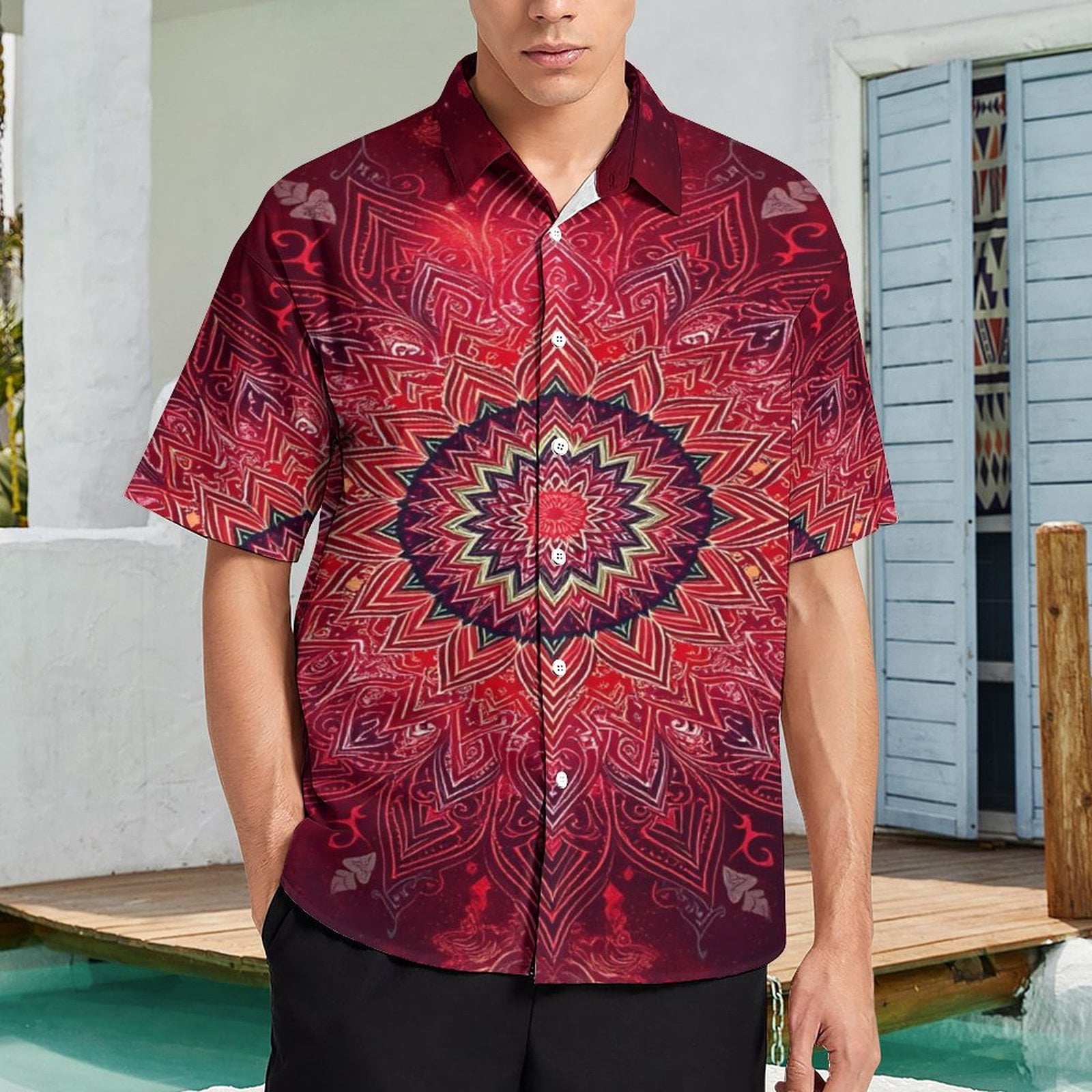 Men's Red Comfort Printed Casual Shirt