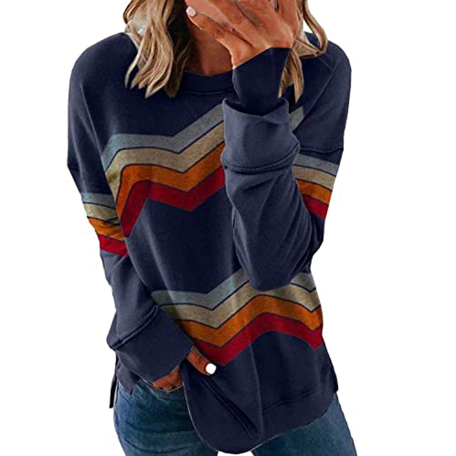 Shirt Matching Stripe Color Slim Sleeve Top Casual T Women's Print Long  Sleeve Undershirts for Women Long Sleeve Turtle Neck Ladies Women Long  Sleeve