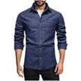 thumbnail image 1 of Shirt Men Long Sleeve Western Work Dress Shirts Casual Button Down Denim Blouses with Pocket Navy M, 1 of 6