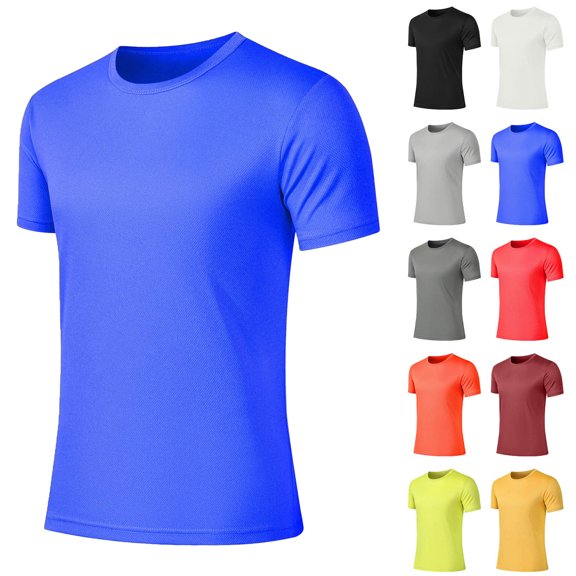 Shirt Men Men Casual Fashion Solid Color Round Neck Running Exercise And Fitness Short Sleeve Blue S
