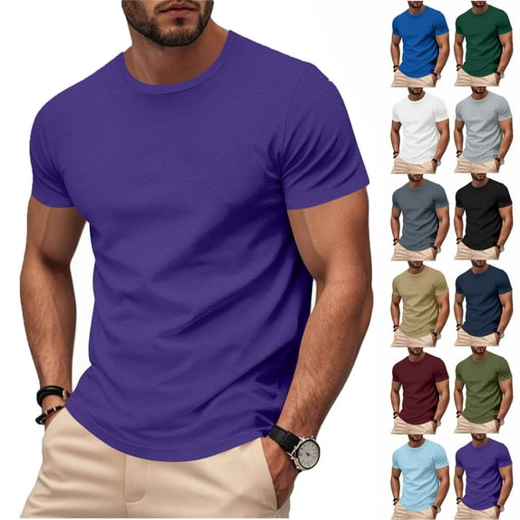 Shirt Men Men's Solid Color Short Sleeved Outdoor Running Sports Breathable Short Sleeve Purple XXXL