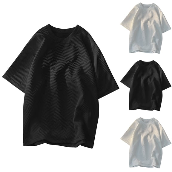 Shirt Men Texture Solid Color Casual Short Sleeved Round Neck Shirts Outdoor Activity Shirts for Men