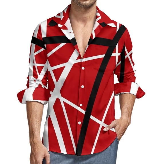 Shirt Men Vintage Lines Casual Shirts Autumn Street Graphic Blouses Long Sleeve Vintage Oversized Top Gift