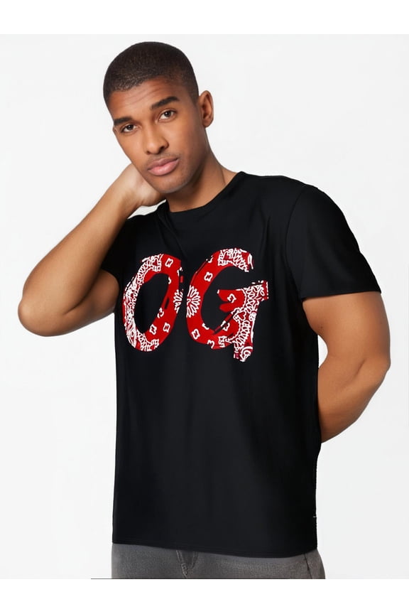 Shirt Original Gangster Compton Red Bandana-Print T-Shirt Men's casual T-shirt 100% Cotton, Gifts for Men Dad Husband Grandpa, S-XXXL, Black Tee For Adult, Men, Women, Teen, Teenager, Adolescent, You