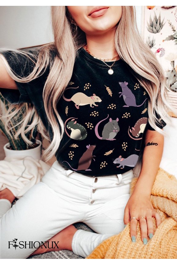 Shirt Rats Shirt Cute Rat Tee Rats Lover Kawaii Rat Illustration Animal Lover Shirt Shirt All Size S-3XL