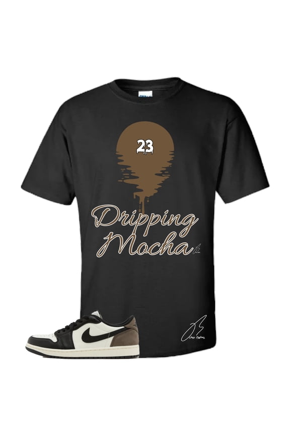 Shirt To Match AJ Retro 1 Mocha/Brown,Dripping Wing Unisex Sneaker Graphic Tee,Best Gift,Halloween,Men (S, Black)