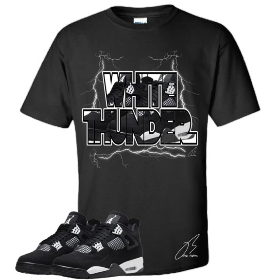 Shirt To Match AJ Retro 4 White Thunder, Unisex Sneaker Graphic Tee,Best Gift,Birthday,School (L, Black)
