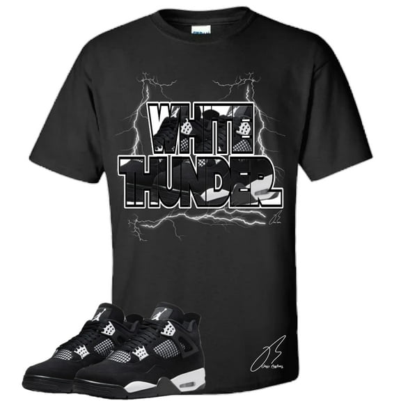 Shirt To Match AJ Retro 4 White Thunder, Unisex Sneaker Graphic Tee,Best Gift,Birthday,School (S, Black)