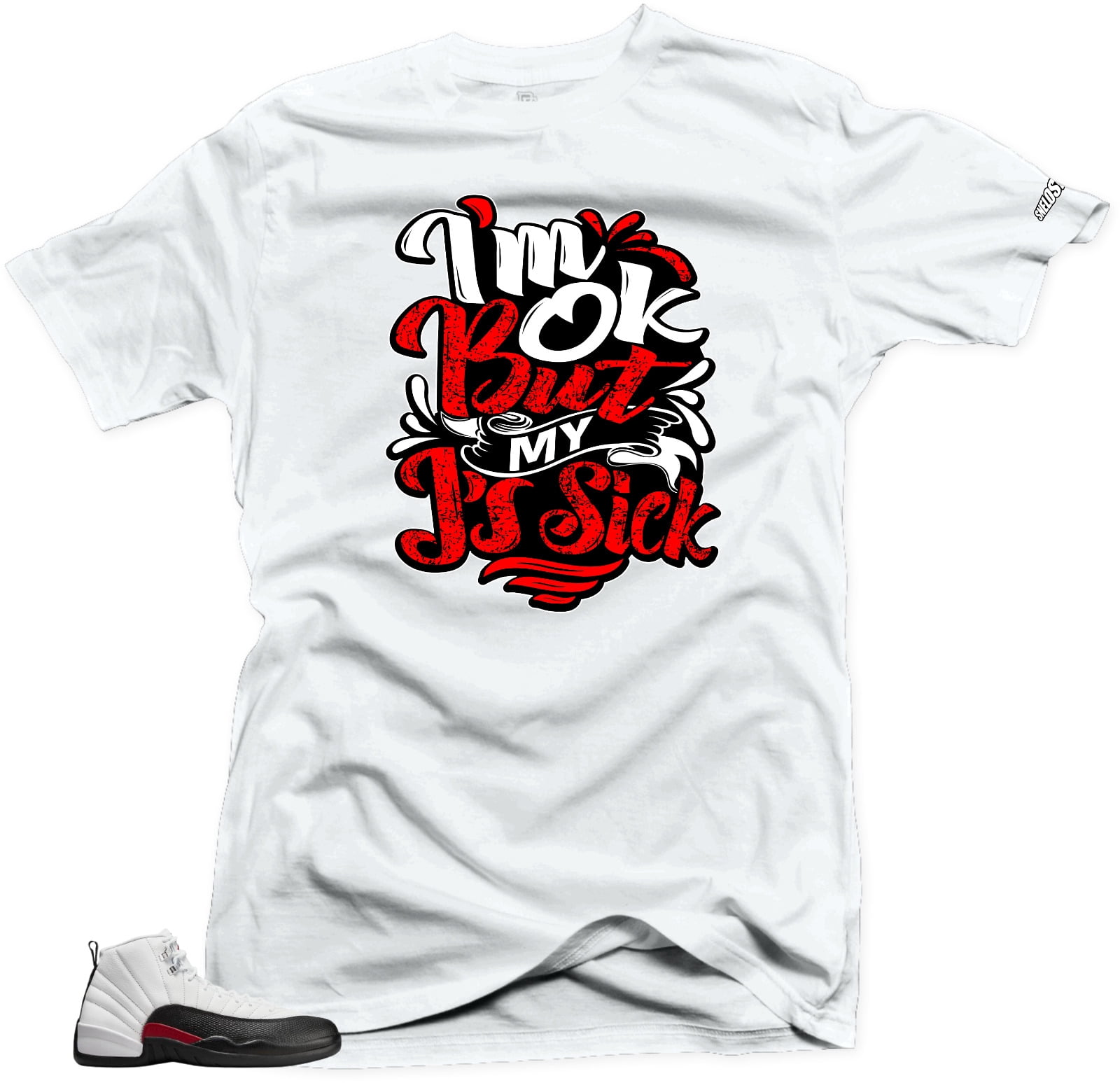 Shirt To Match Jordan 12 Red Taxi Sick Js (Red)White Tee