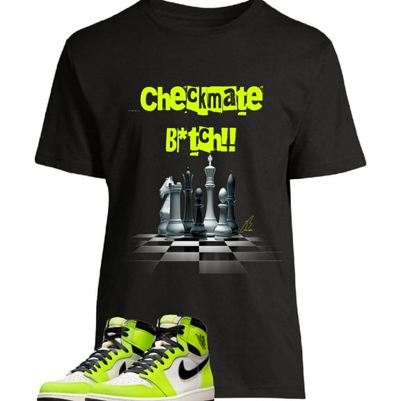 Shirt To Match Jordan Retro 1 Volt Visionaire Sneakers Checkmate (M, Black)