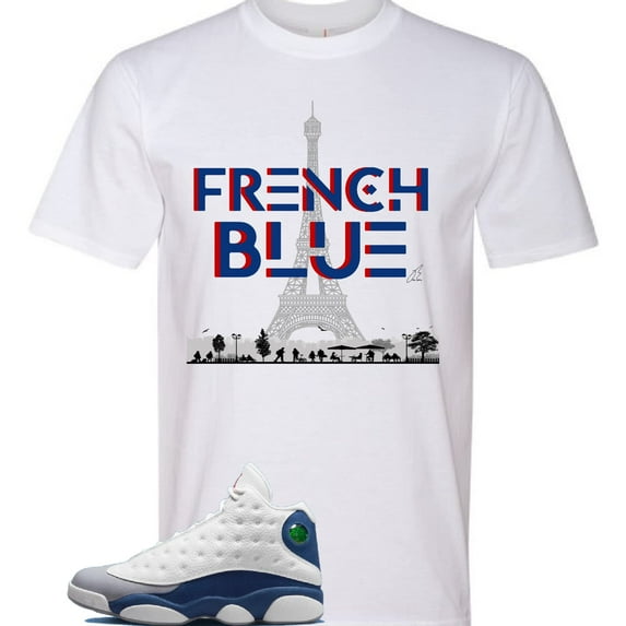 Shirt To Match Jordan Retro 13 French Blue,Eiffel Tower Graphic Tee (XL, White)