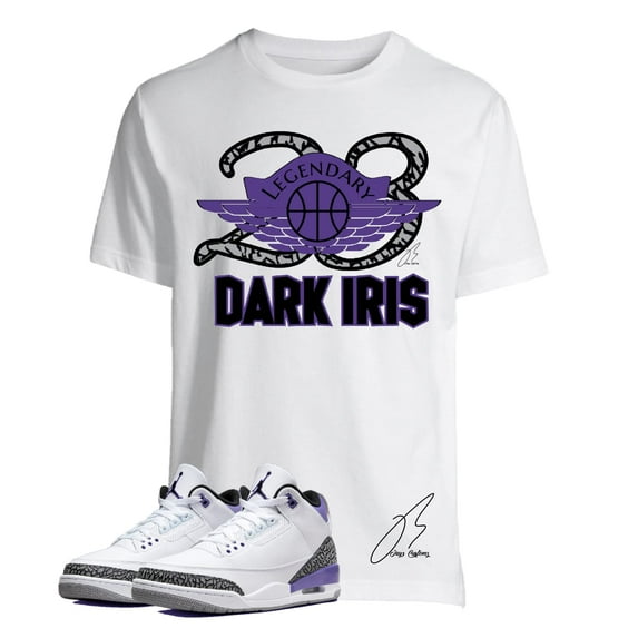 Shirt To Match Jordan Retro 3 Dark Iris,23 Wing Purple Graphic Tee,Cement (L, White)