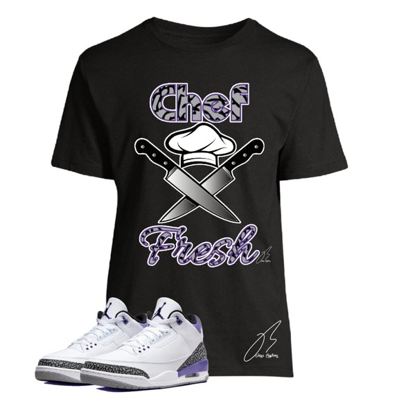 Shirt To Match Jordan Retro 3 Dark Iris,Chef Fresh Purple Graphic Tee,Cement (L, Black)