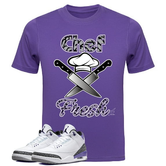 Shirt To Match Jordan Retro 3 Dark Iris,Chef Fresh Purple Graphic Tee,Cement (XL, Purple)