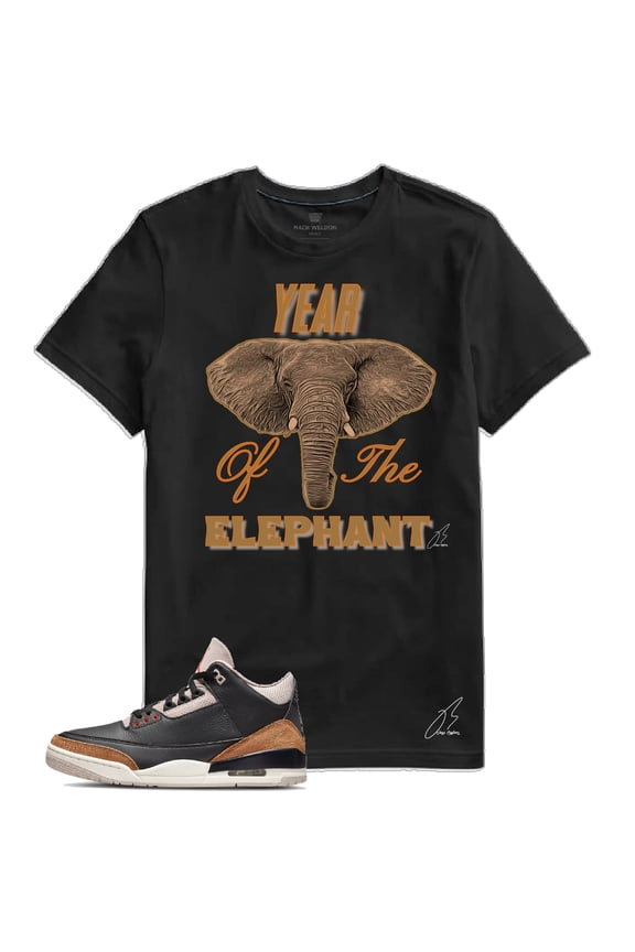 Shirt To Match Jordan Retro 3 Desert Elephant,Year of the Elephant Graphic Tee (S, Black)
