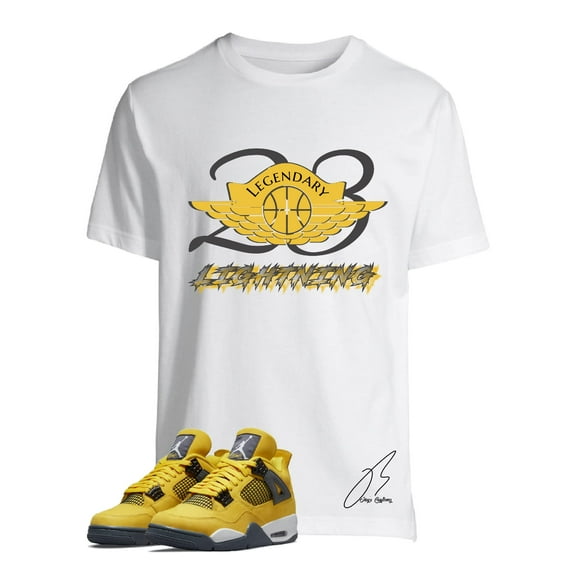 Shirt To Match Jordan Retro 4 Lightning,23 Wing Yellow Graphic Tee (L, White)