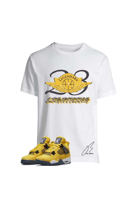 Shirt To Match Jordan Retro 4 Lightning,23 Wing Yellow Graphic Tee (L, White)