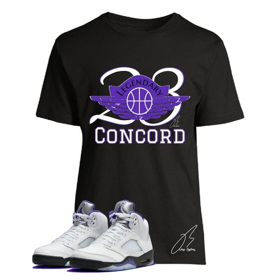 Shirt To Match Jordan Retro 5 Concord,23 Wing Purple Graphic Tee (M, Black)