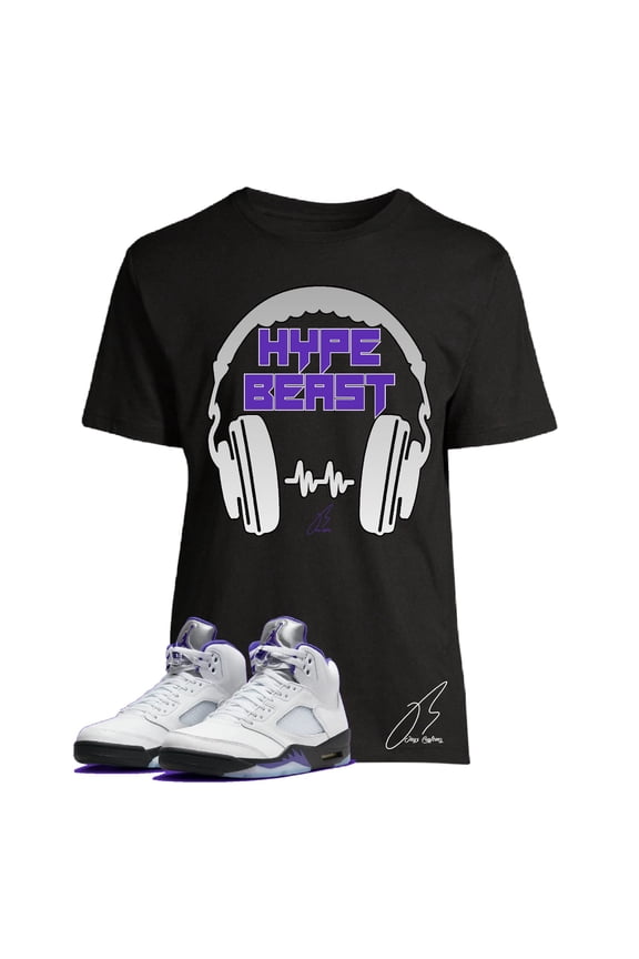 Shirt To Match Jordan Retro 5 Concord,Purple Hype Beast Graphic Tee (M, Black)