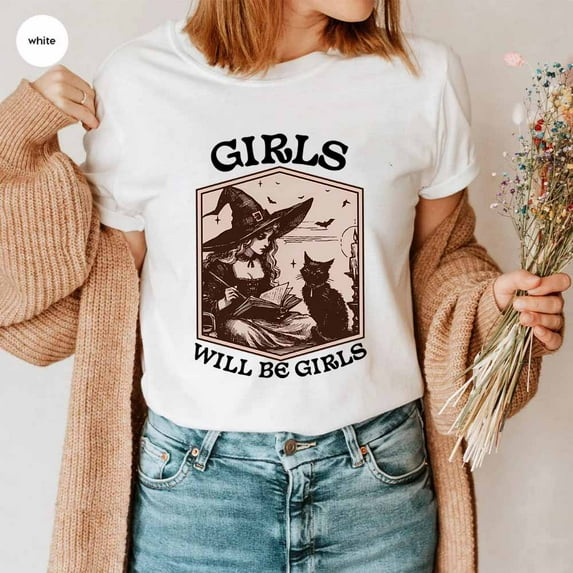 Shirt Vintage Witch Shirt Halloween Black Cat Gothic Tee Aesthetic Y2k Tshirt Women Spooky Witchy Tops