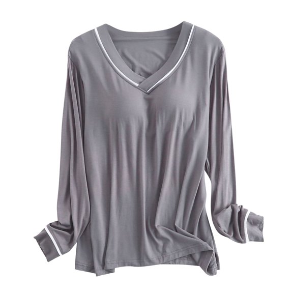 Shirt With Built In Bra Plus Size Fall Long Sleeve V Neck T Shirts Slim Fit Workout Casual Basic Fall Tops Outfits 2025 Dark Gray XXL