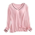 thumbnail image 1 of Shirt With Built In Bra Plus Size Fall Long Sleeve V Neck T Shirts Slim Fit Workout Casual Basic Fall Tops Outfits 2025 Pink XL, 1 of 3