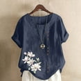 thumbnail image 1 of Shirt Women Fitted Blouse Women Trendy Womens Summer Tops Trendy Tshirts Women's Tee Women Fitted Women Casual and Linen Round-Neck Printed Short Sleeve Button T-Shirt Blouse, 1 of 4