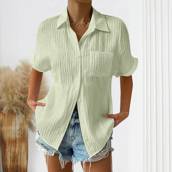 Shirt for Women Trendy Womens Blouse Summer Tee Women Women's Tshirts Women's Tee Shirt Women's Summer Solid Color Lapel Short Sleeved Loose Button Shirt