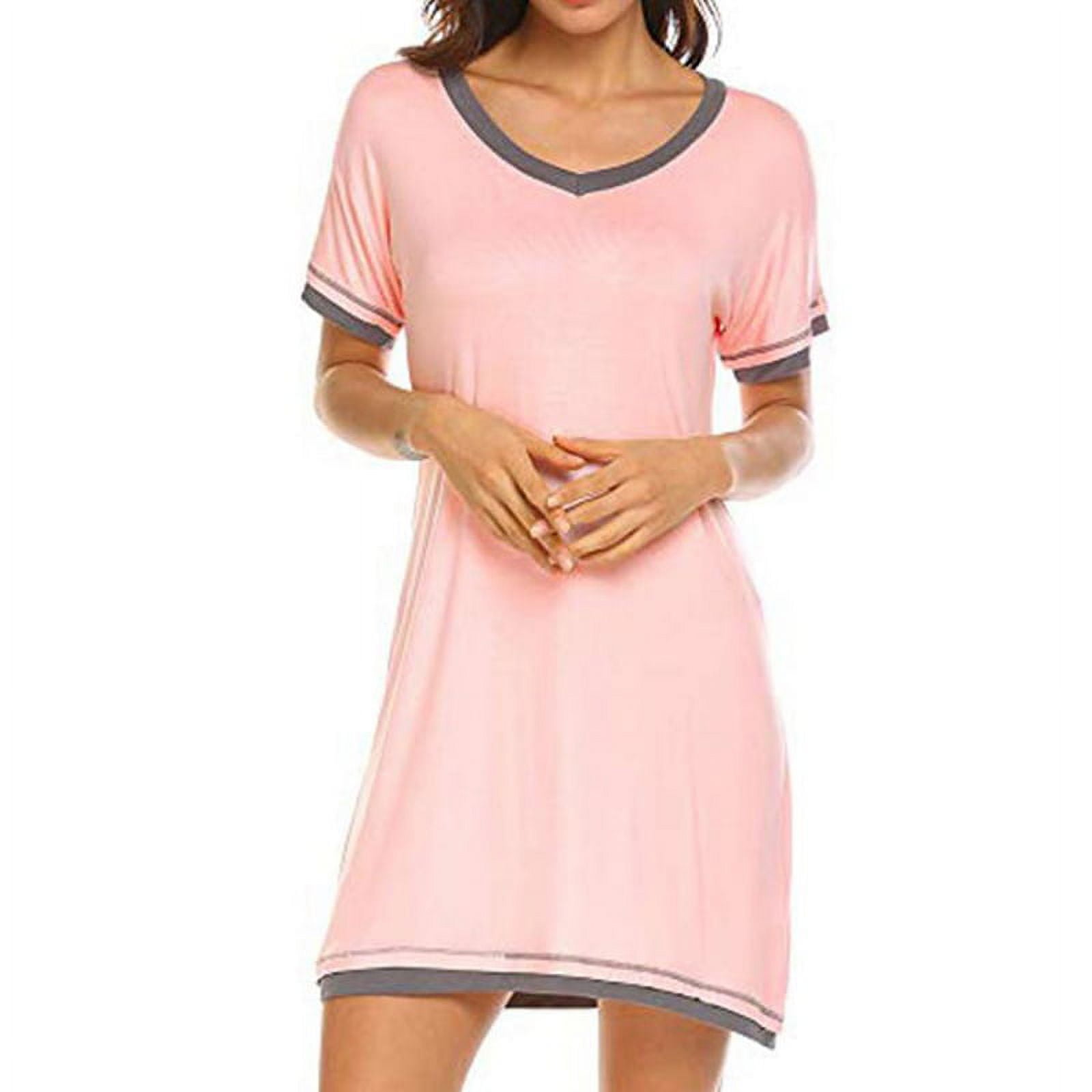 Shirt Women's Cooling Nightshirt with Pockets, Women's Patchwork Shortsleeved Nightdress VNeck